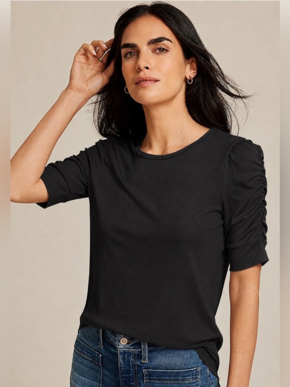 Maurices XXL Ruched Puff Short Sleeve black top
